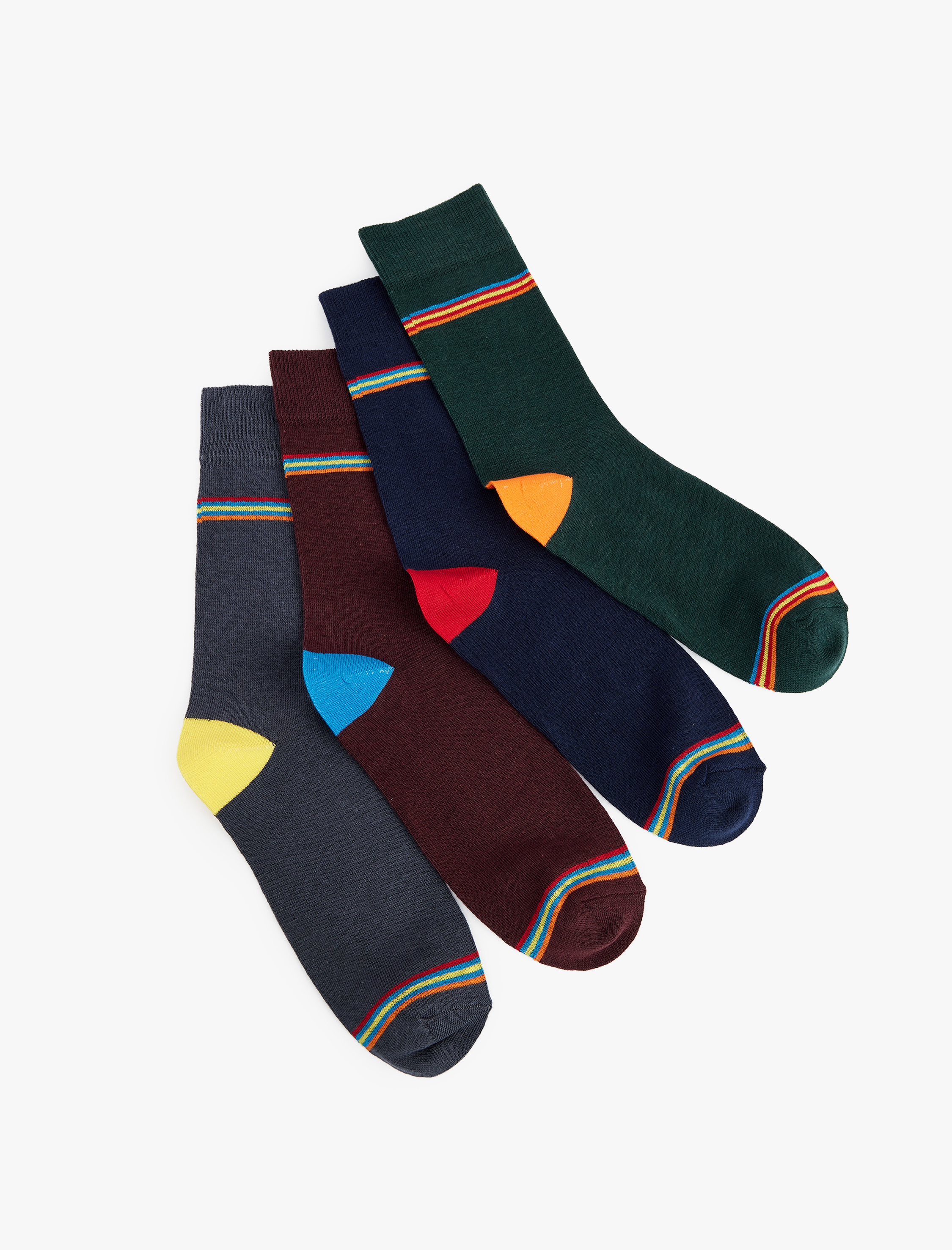  Erkek Pamuklu Çizgili Çok Renkli 4'lü Soket Çorap Seti