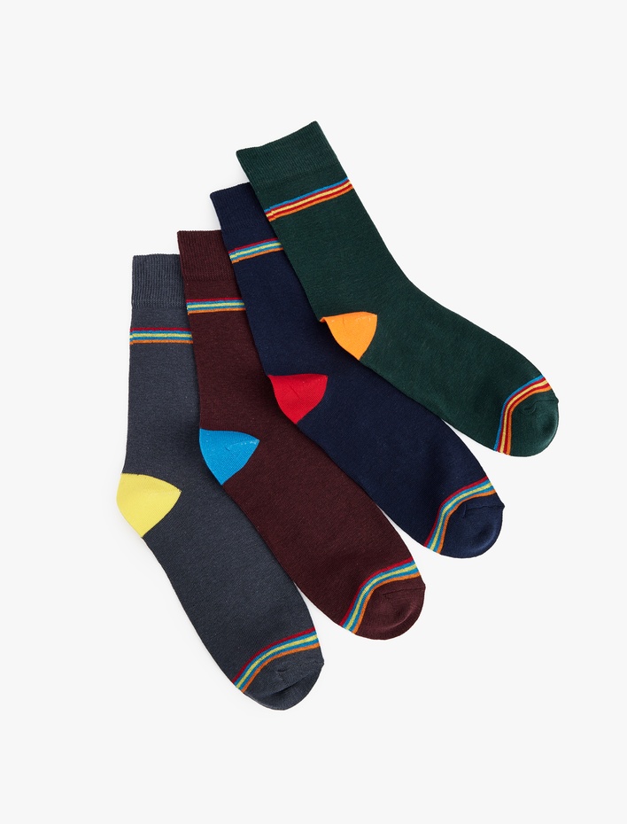 Erkek Pamuklu Çizgili Çok Renkli 4'lü Soket Çorap Seti