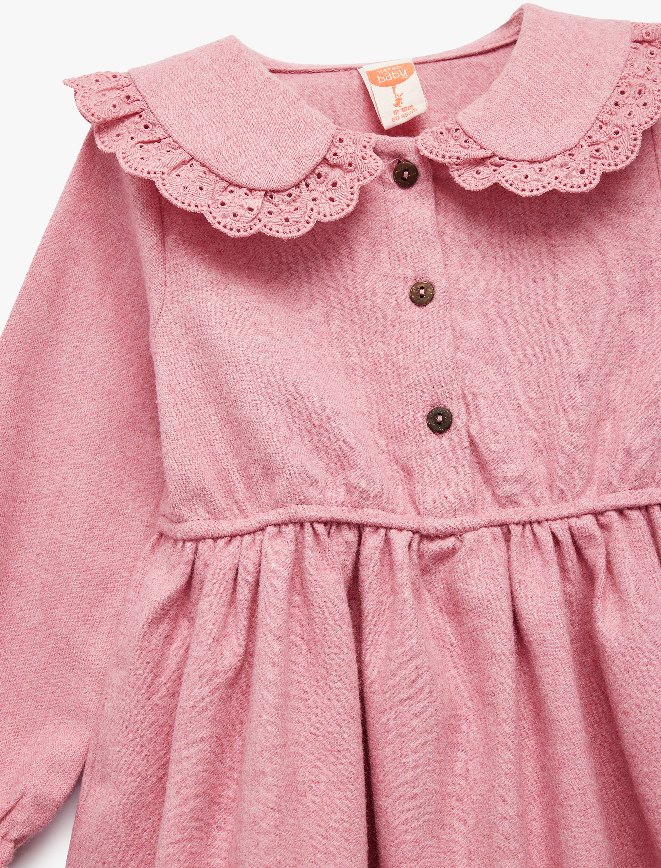  Kız Bebek Uzun Kollu A Kesim Düğmeli Dantel Detaylı Bebe Yaka Elbise