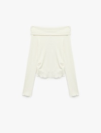 Kaşkorse Omzu Açık Slim Fit Uzun Kollu Tişört