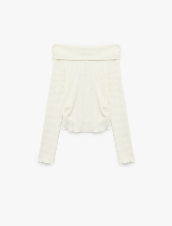  Kaşkorse Omzu Açık Slim Fit Uzun Kollu Tişört
