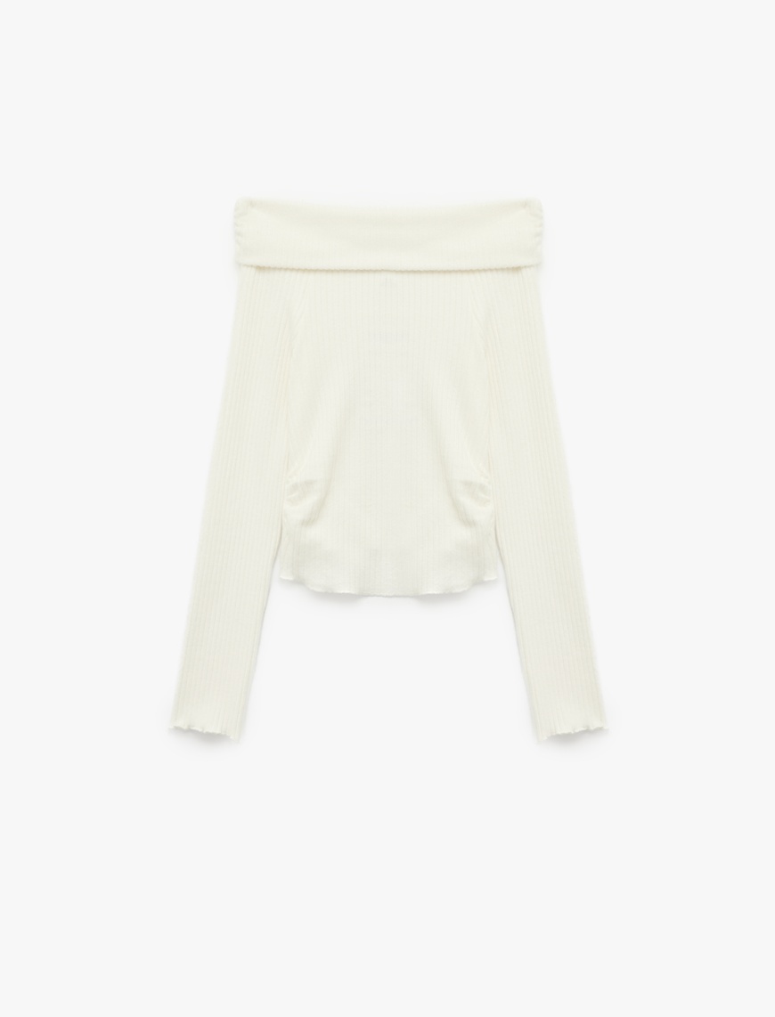   Kaşkorse Omzu Açık Slim Fit Uzun Kollu Tişört