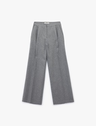 Düz Geniş Paça Pileli Kumaş Pantolon