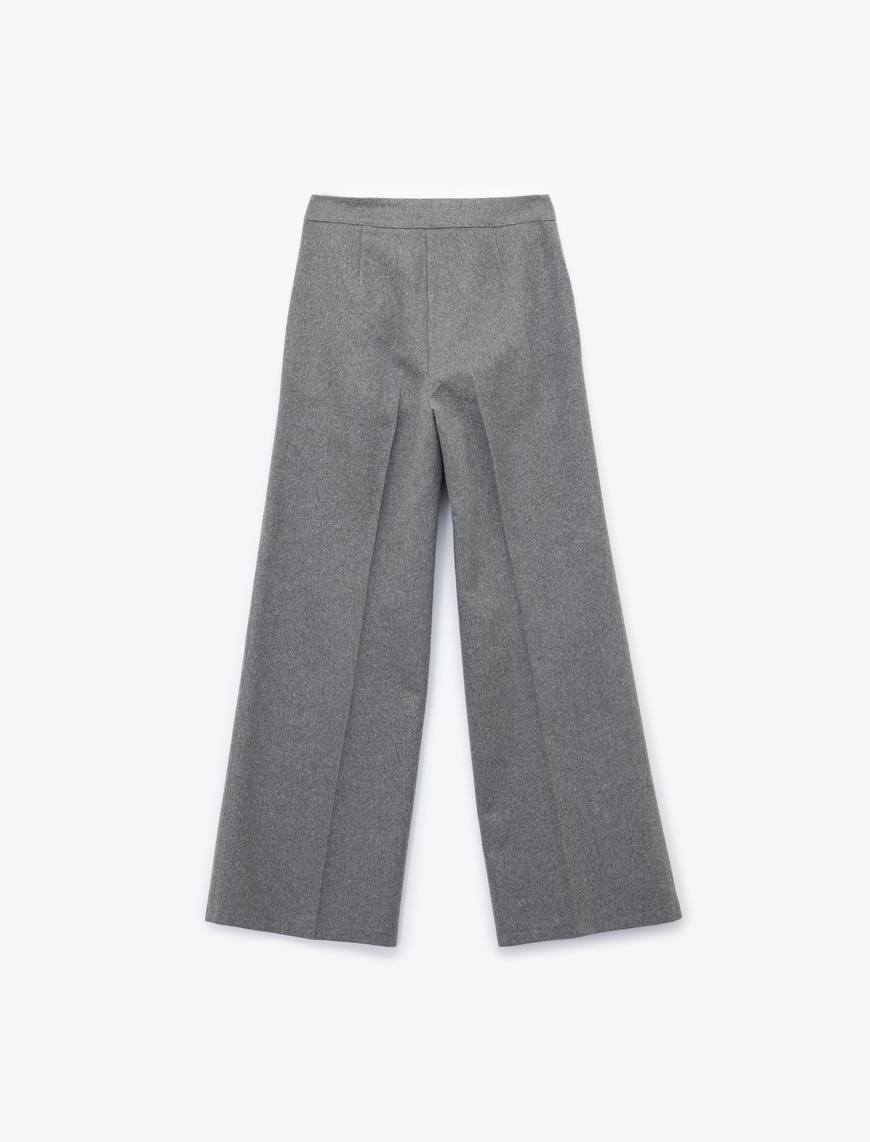   Düz Geniş Paça Pileli Kumaş Pantolon