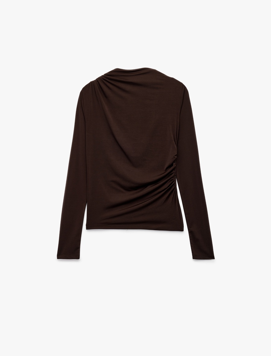   Drape Detaylı Dar Kesim Uzun Kollu Tişört