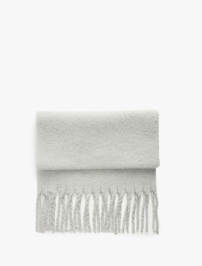 Kadın Sim Detaylı Püsküllü Uzun Atkı