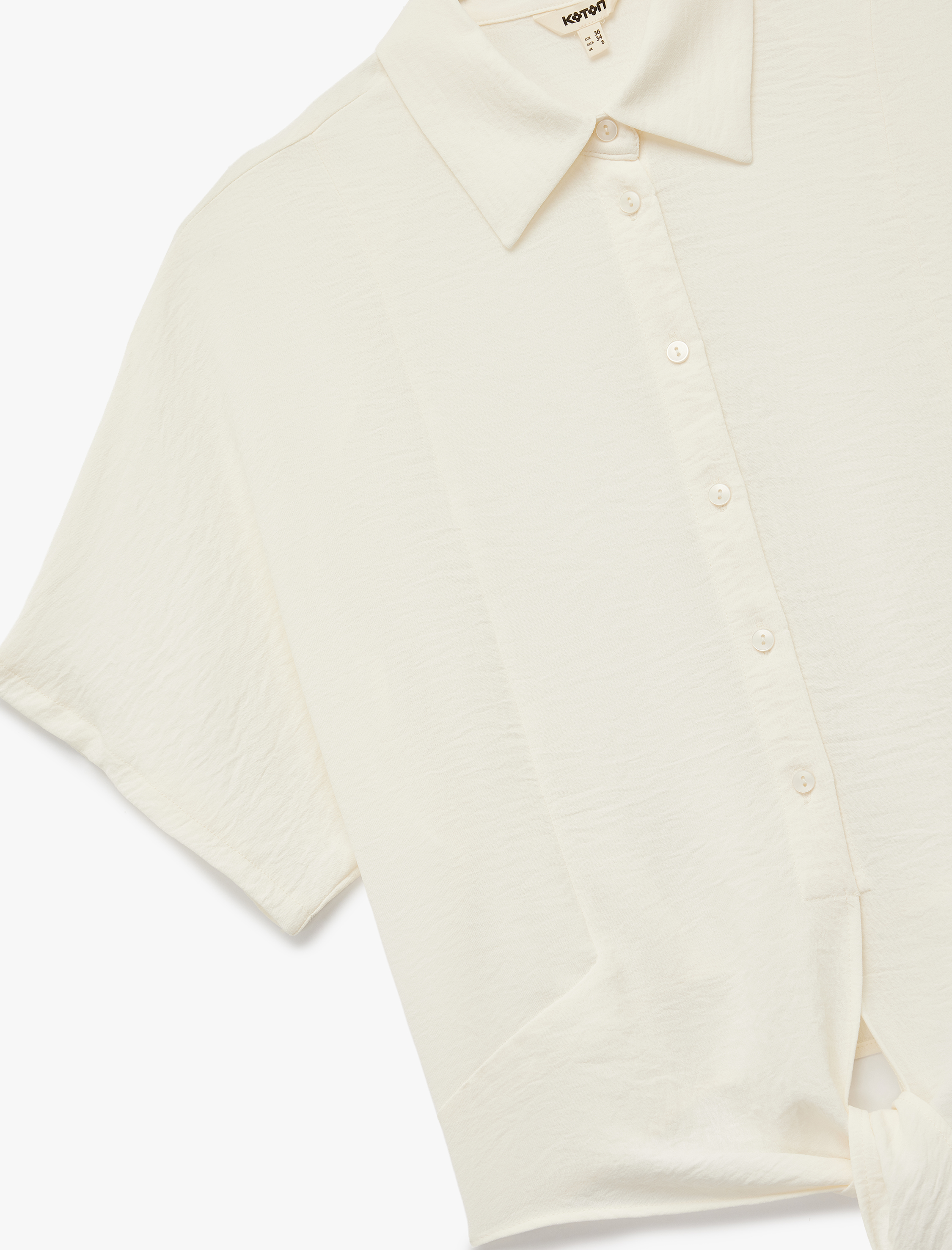   Aerobin Kumaş Bol Kalıp Önden Bağlama Detaylı Kısa Kollu Gömlek