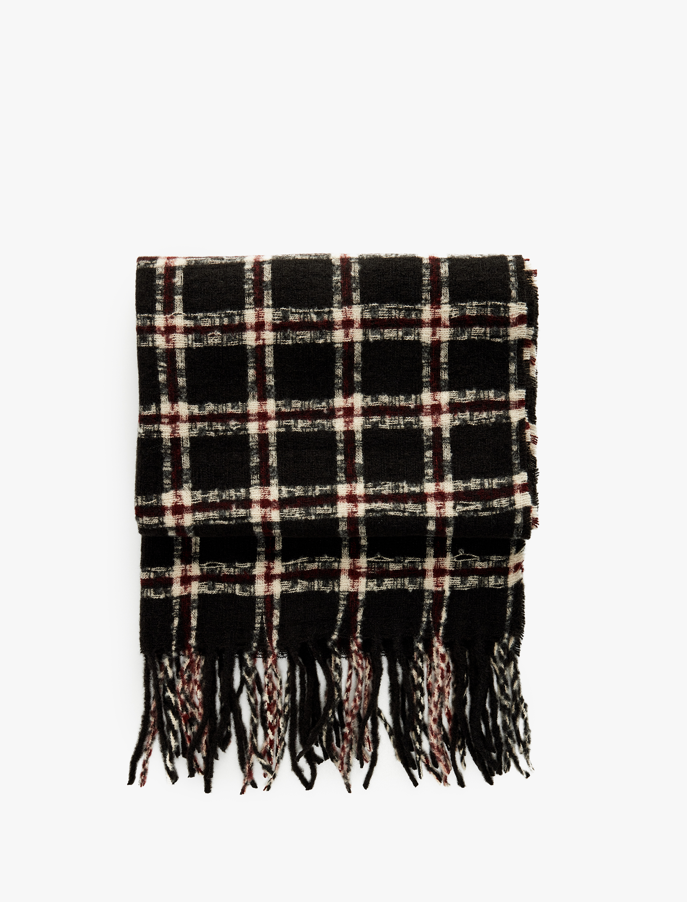  Kadın Püsküllü Ekoseli Uzun Atkı