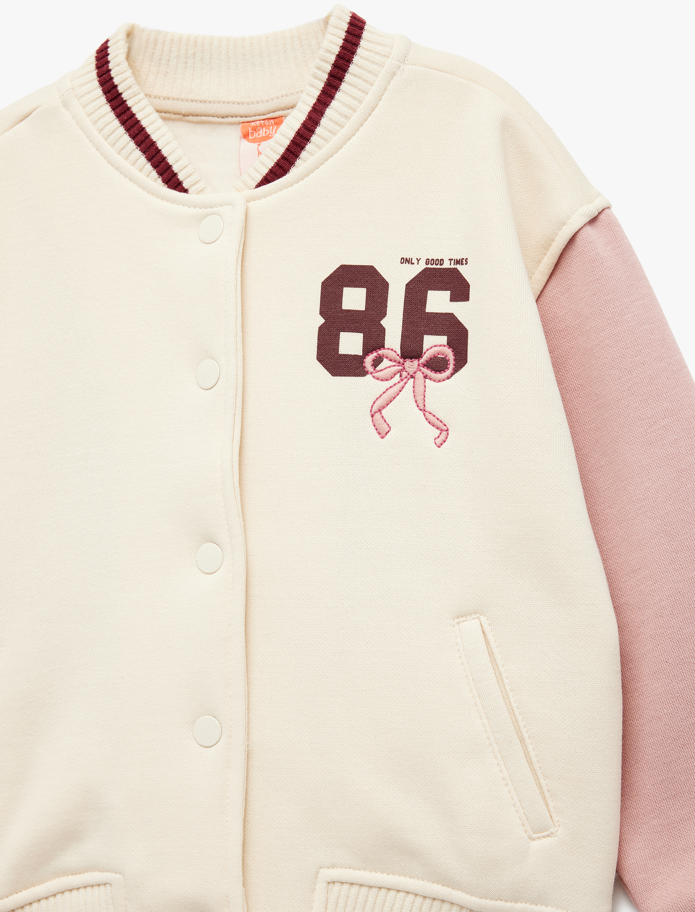  Kız Bebek Şardonlu Uzun Kollu Renk Bloklu Baskılı Kolej Ceket