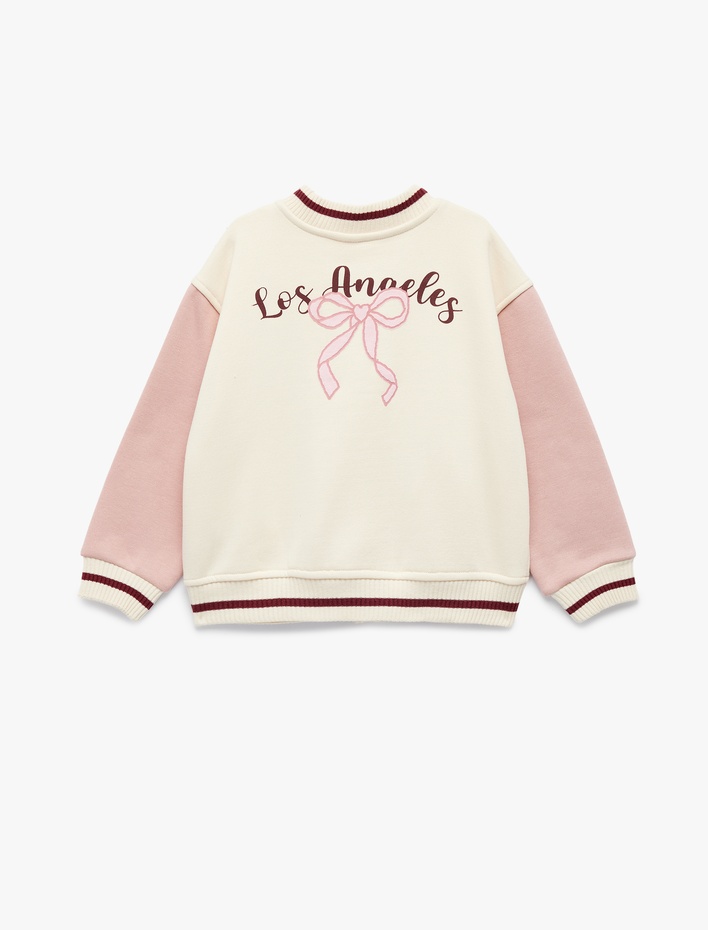 Kız Bebek Şardonlu Uzun Kollu Renk Bloklu Baskılı Kolej Ceket