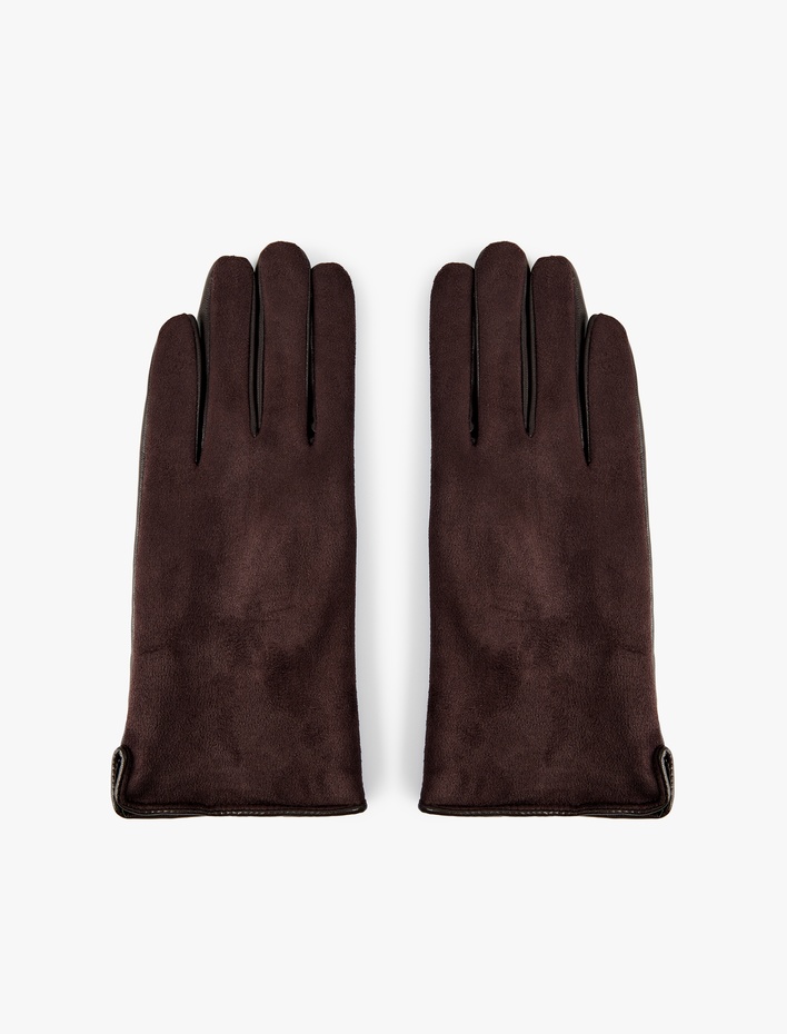 Kadın Suni Deri Süet Görünümlü Eldiven