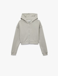 Şardonlu Uzun Kollu Fermuarlı Kapüşonlu Oversize Sweatshirt