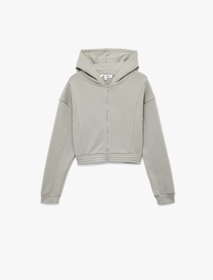  Şardonlu Uzun Kollu Fermuarlı Kapüşonlu Oversize Sweatshirt