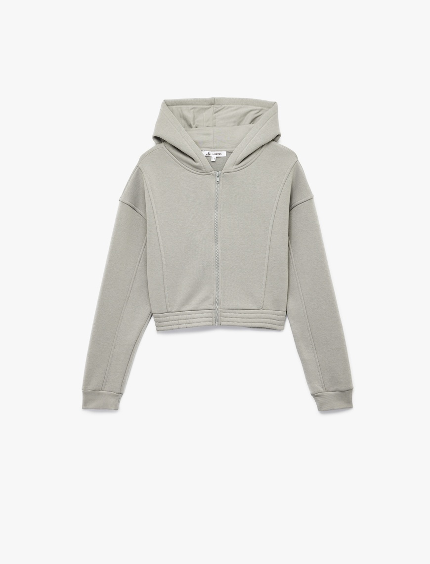   Şardonlu Uzun Kollu Fermuarlı Kapüşonlu Oversize Sweatshirt