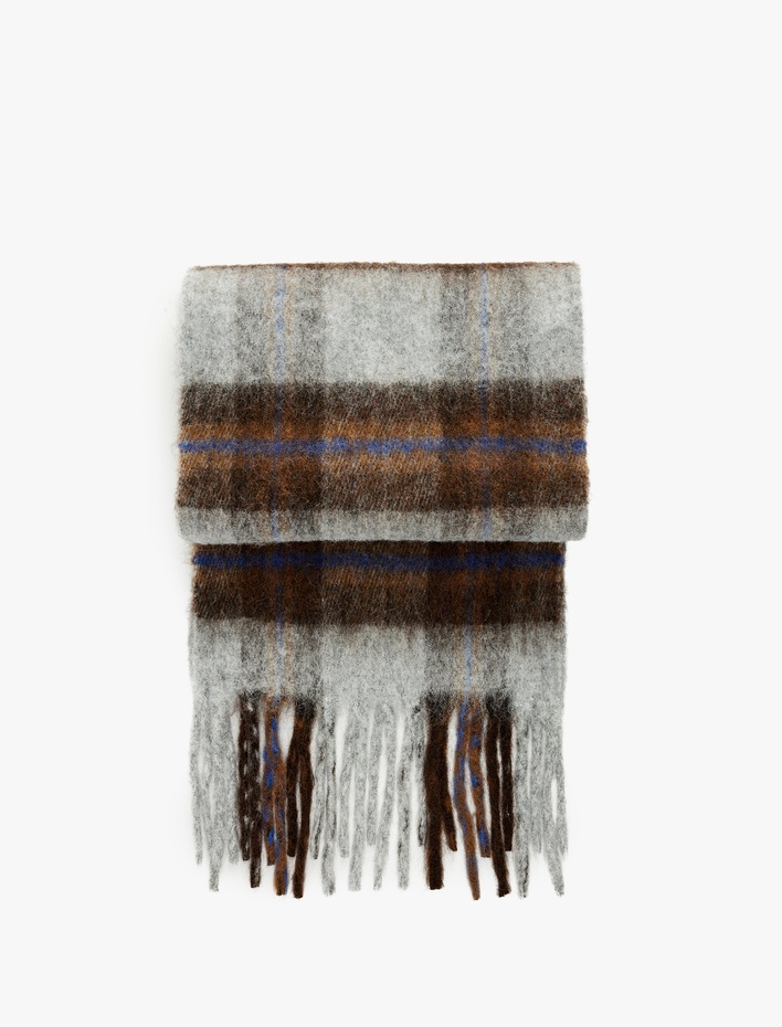 Erkek Ekoseli Uzun Püsküllü Atkı