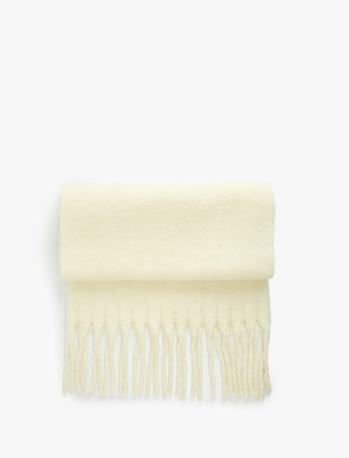 Kadın Yumuşak Dokulu Püsküllü Uzun Atkı