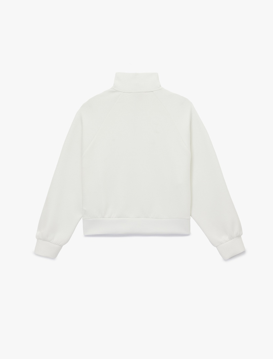   Rahat Kalıp Modal Kumaş Uzun Kollu Dik Yaka Yarım Fermuarlı Sweatshirt