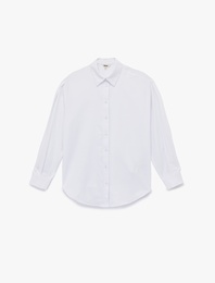 Regular Fit Pile Detaylı Uzun Kollu Poplin Gömlek