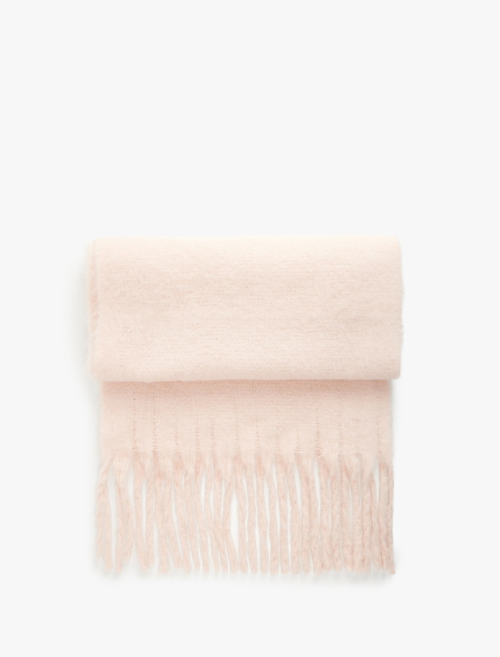 Kadın Yumuşak Dokulu Püsküllü Uzun Atkı