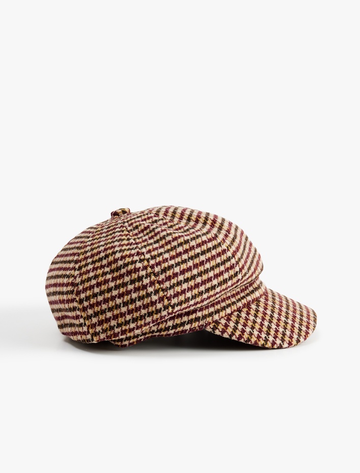 Kadın Kazayağı Desenli Kasket Şapka