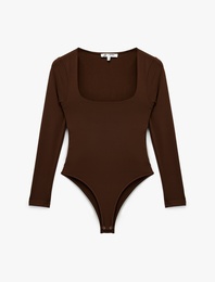 Kare Yaka Uzun Kollu Slim Fit Çıtçıtlı Body