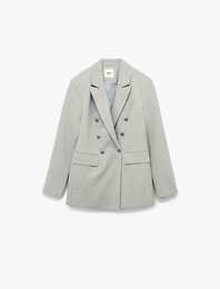 Slim Fit Düğmeli Cepli Uzun Kollu Kruvaze Blazer Ceket