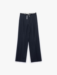 Ekstra Kumaş Detaylı Beli Bağlamalı Cepli Geniş Paça Baggy Pantolon