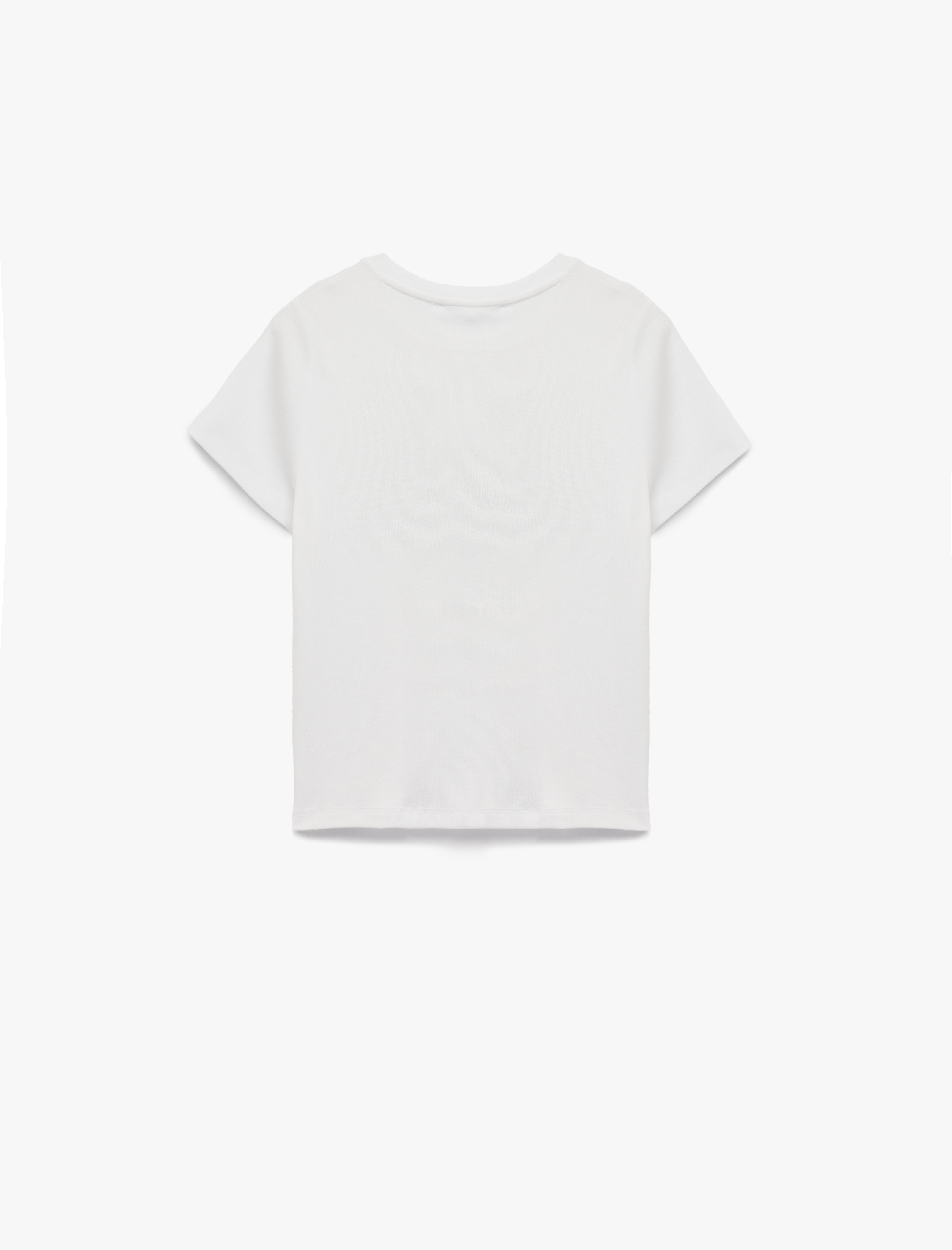   Kısa Kollu Bisiklet Yaka Pamuklu Çiçek Baskılı Tişört