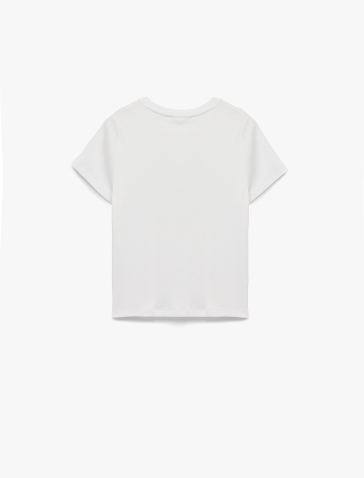  Kısa Kollu Bisiklet Yaka Pamuklu Çiçek Baskılı Tişört