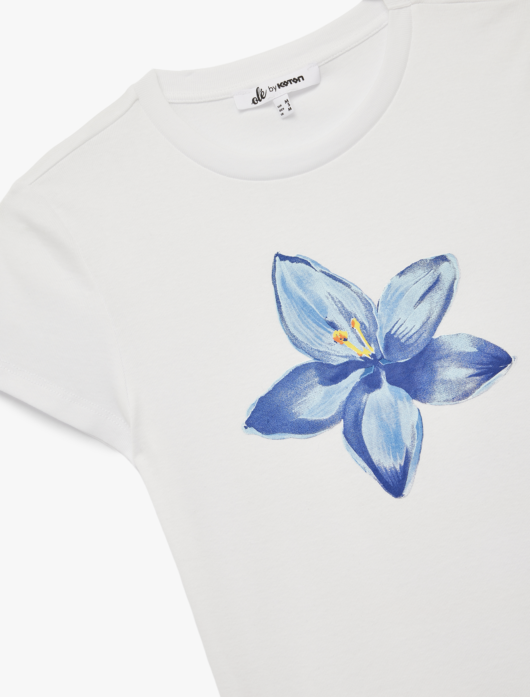   Kısa Kollu Bisiklet Yaka Pamuklu Çiçek Baskılı Tişört