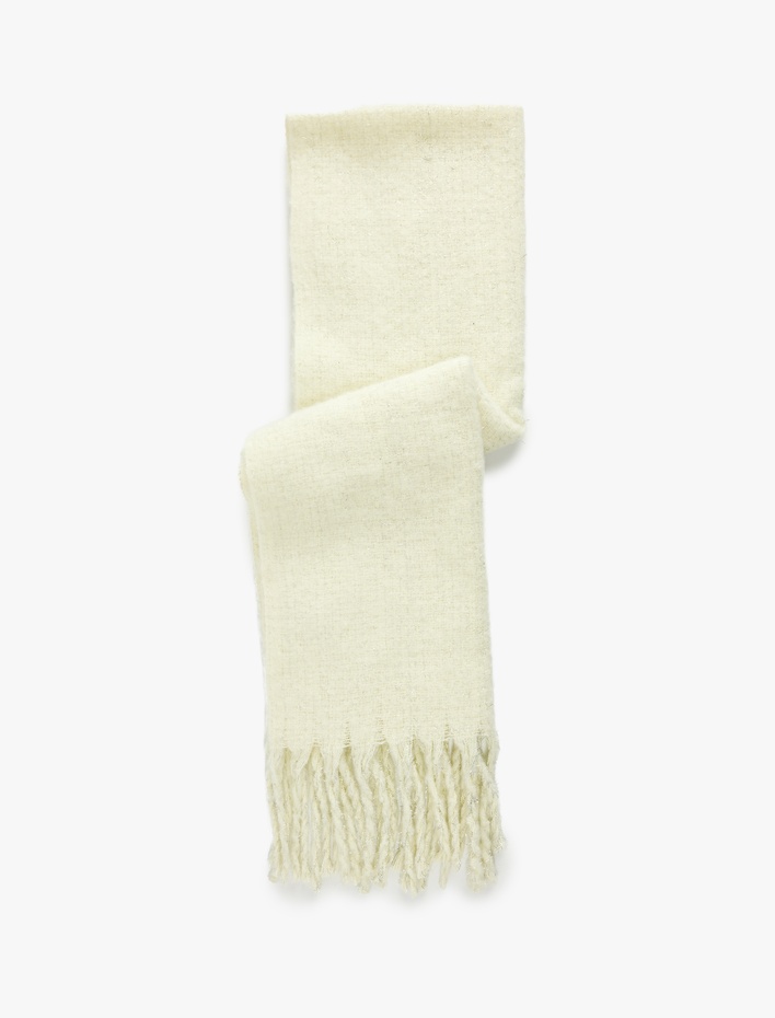 Kadın Sim Detaylı Püsküllü Uzun Atkı