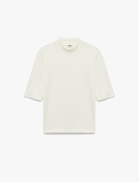 Slim Fit Pamuklu 3/4 Kol Dik Yaka Tişört