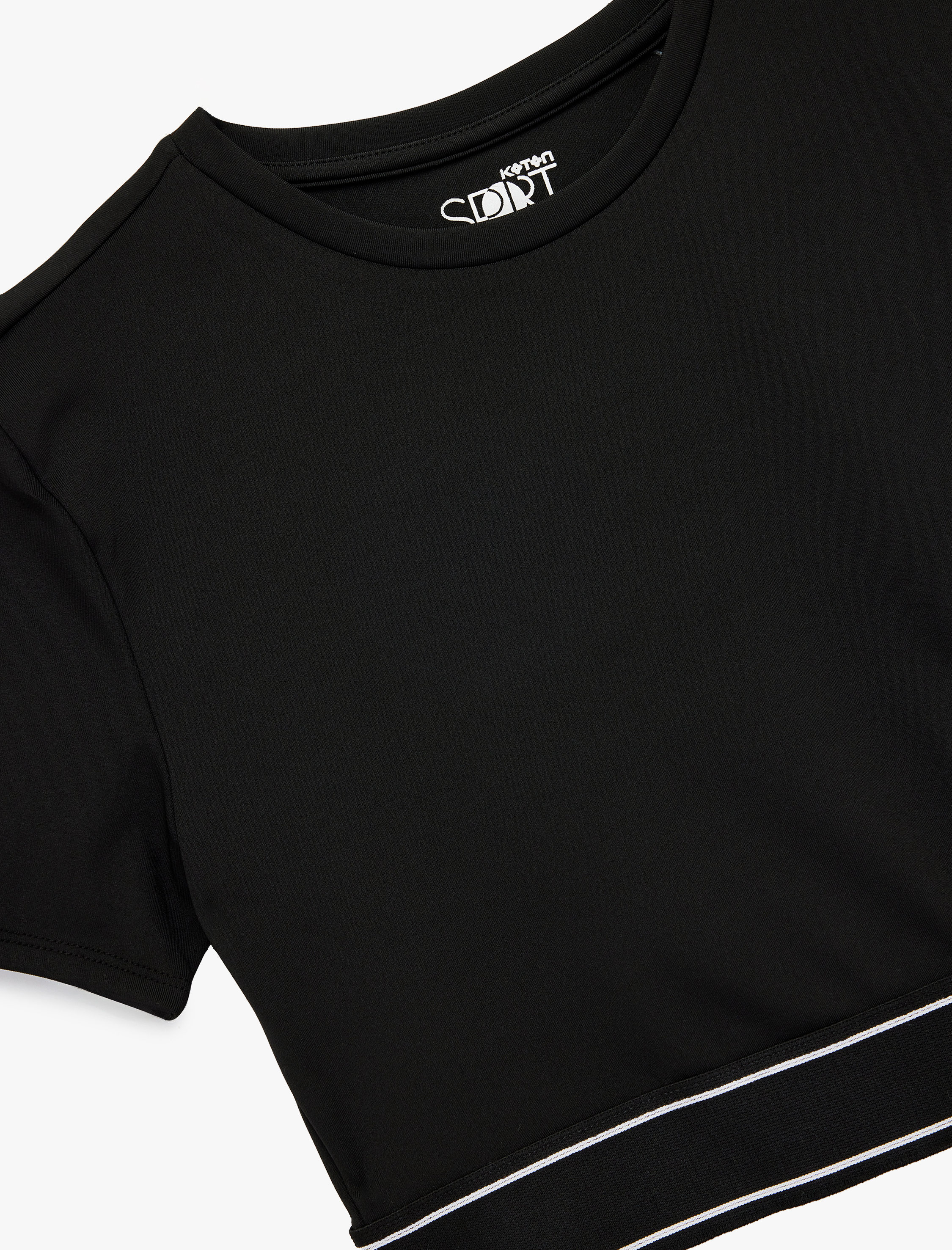 Slim Fit Kısa Kollu Bisiklet Yaka Lastik Detaylı Crop Spor Tişört