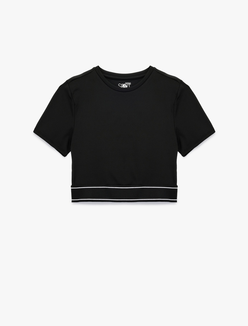   Slim Fit Kısa Kollu Bisiklet Yaka Lastik Detaylı Spor Tişört