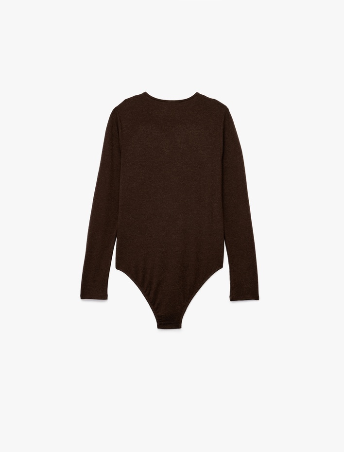  Koyun Yünü Karışımlı Slim Fit Uzun Kollu Bisiklet Yaka Bodysuit