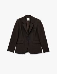 Cepli Düğmeli Uzun Kollu Kruvaze Ekose Blazer Ceket