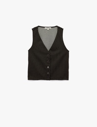 Slim Fit Düğmeli V Yaka Kolsuz Yelek