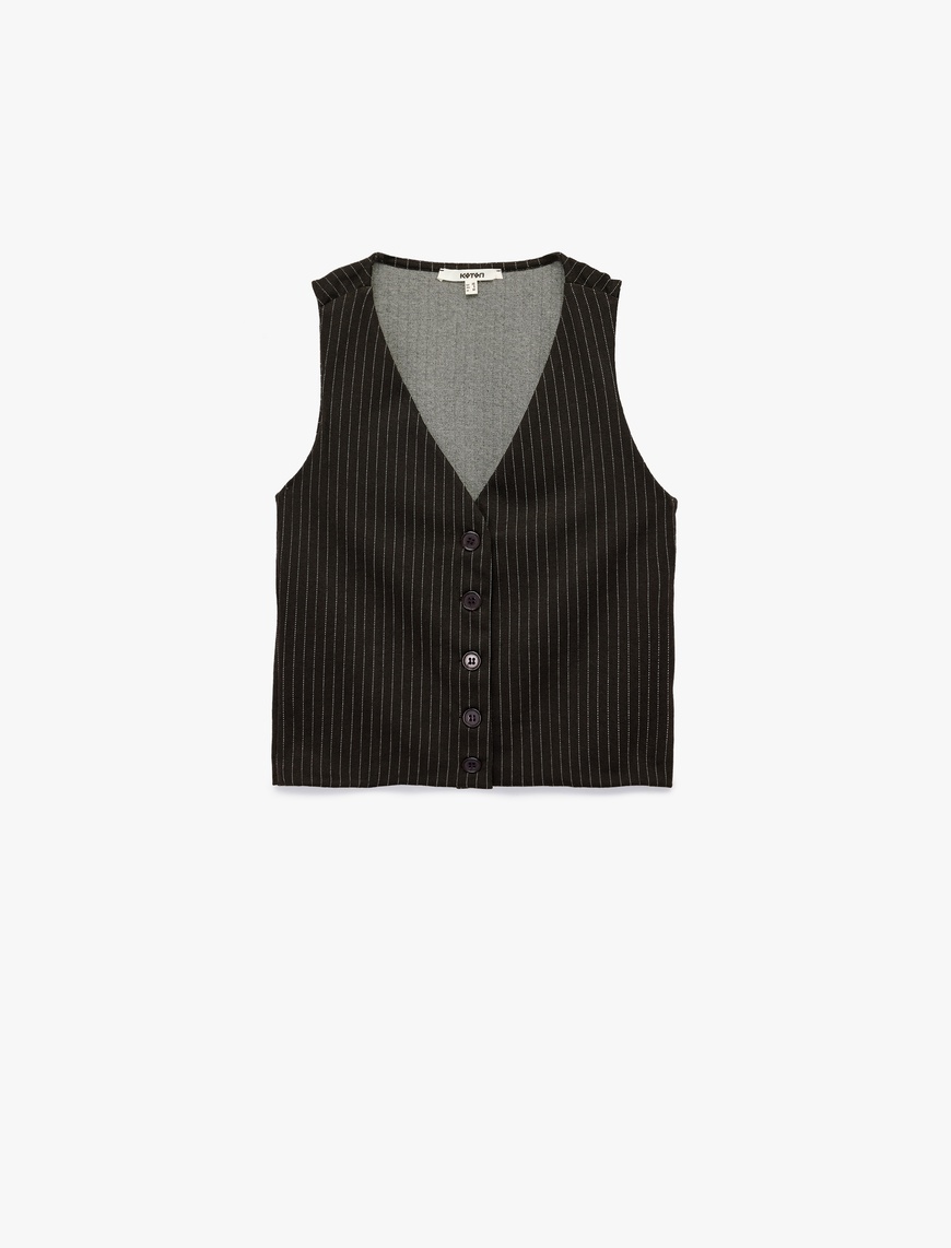   Slim Fit Düğmeli V Yaka Kolsuz Yelek