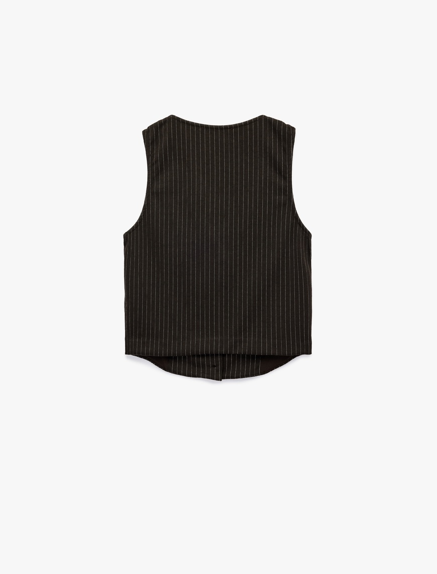   Slim Fit Düğmeli V Yaka Kolsuz Yelek