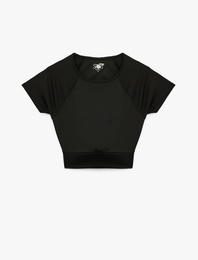 Slim Fit Kısa Kollu Bağlama Detaylı Crop Spor Tişört