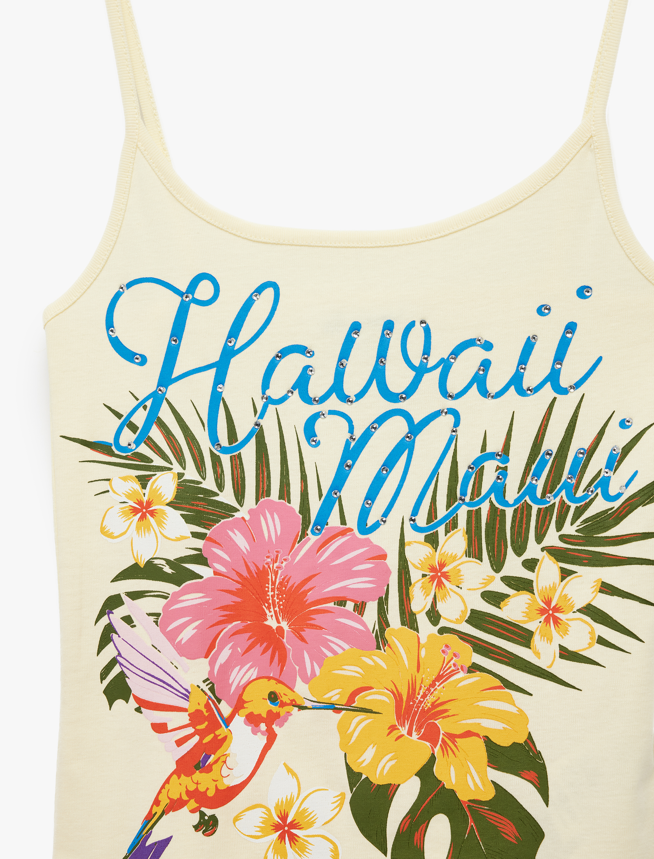   Pamuklu İp Askılı Hawaii Baskılı Slim Fit Bluz