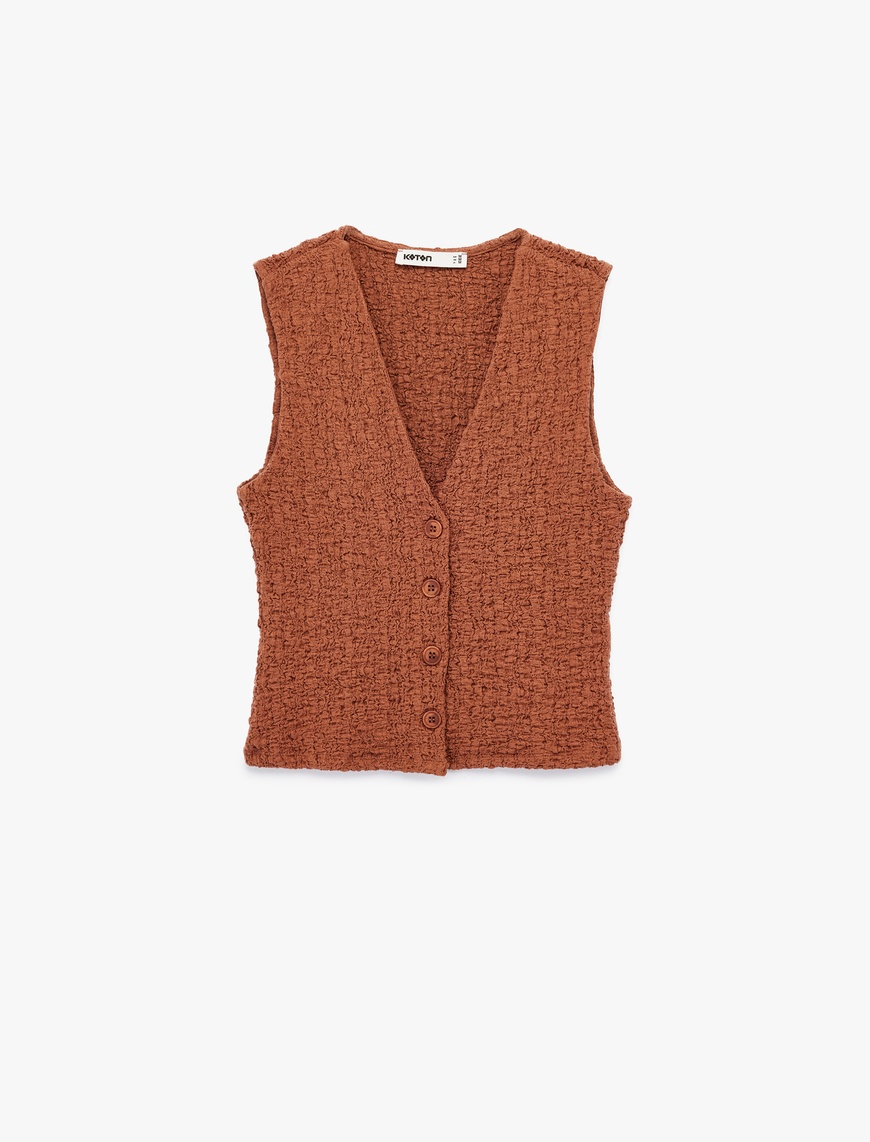   Bürümcük Kumaş Slim Fit V Yaka Düğmeli Yelek