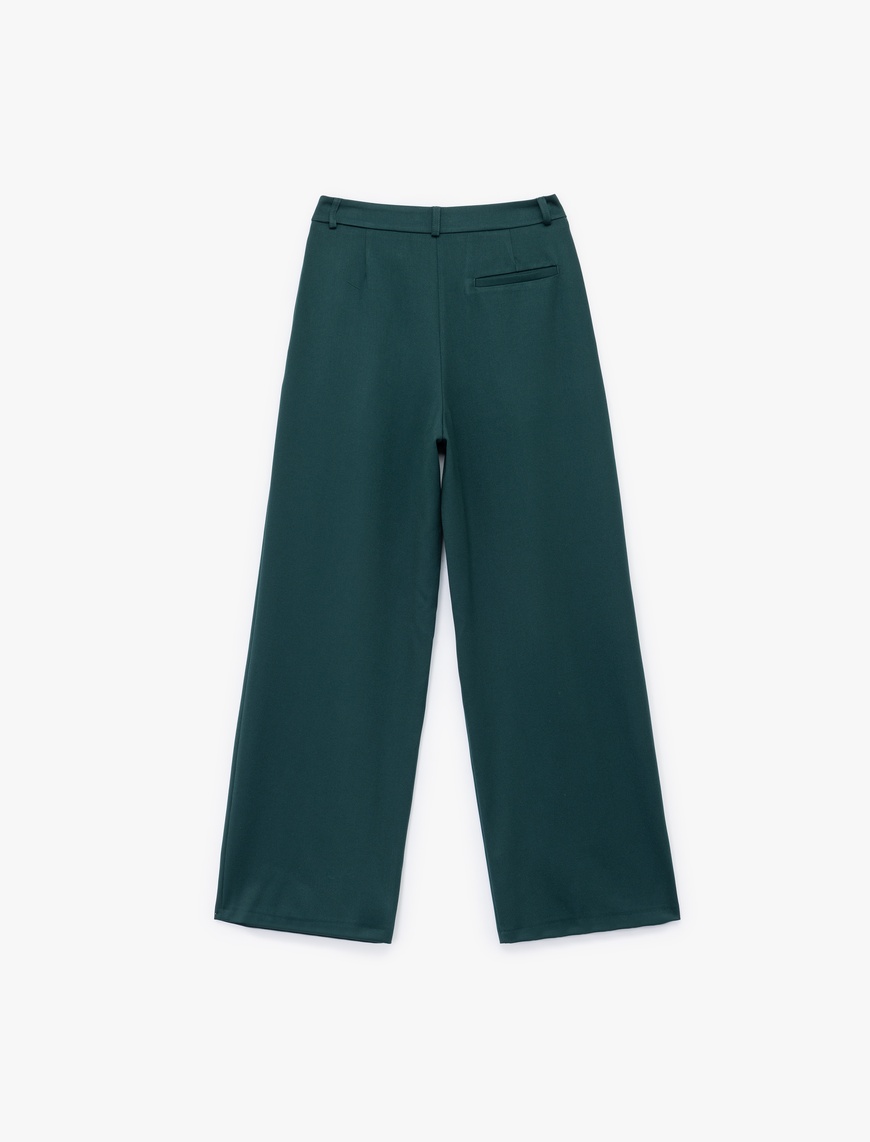   Pileli Cepli Yüksek Bel Geniş Paça Gabardin Baggy Pantolon