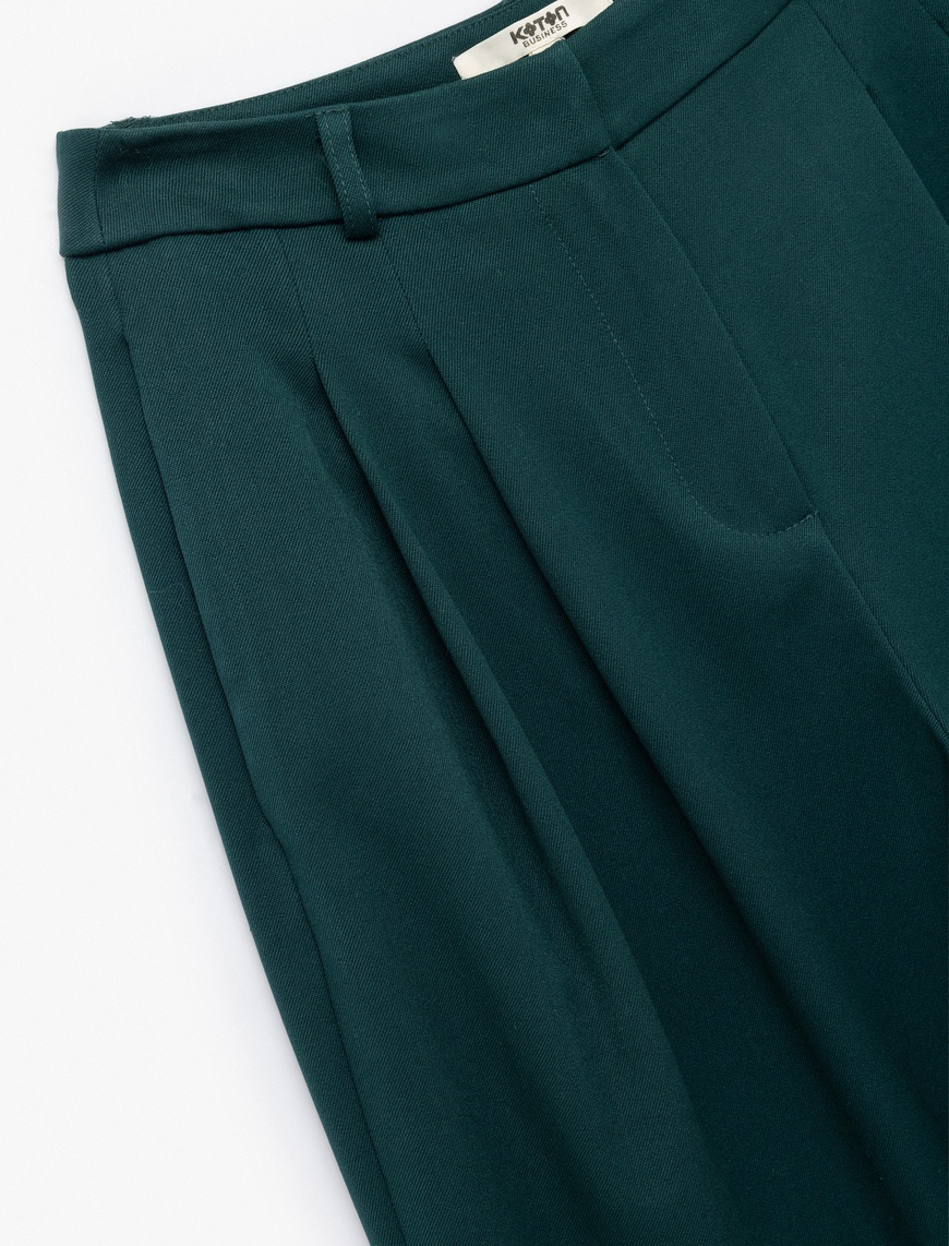  Pileli Cepli Yüksek Bel Geniş Paça Gabardin Baggy Pantolon