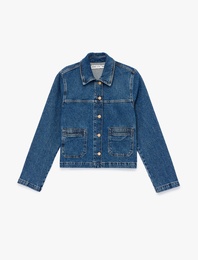 Uzun Kollu Düğmeli Klasik Yaka Denim Ceket