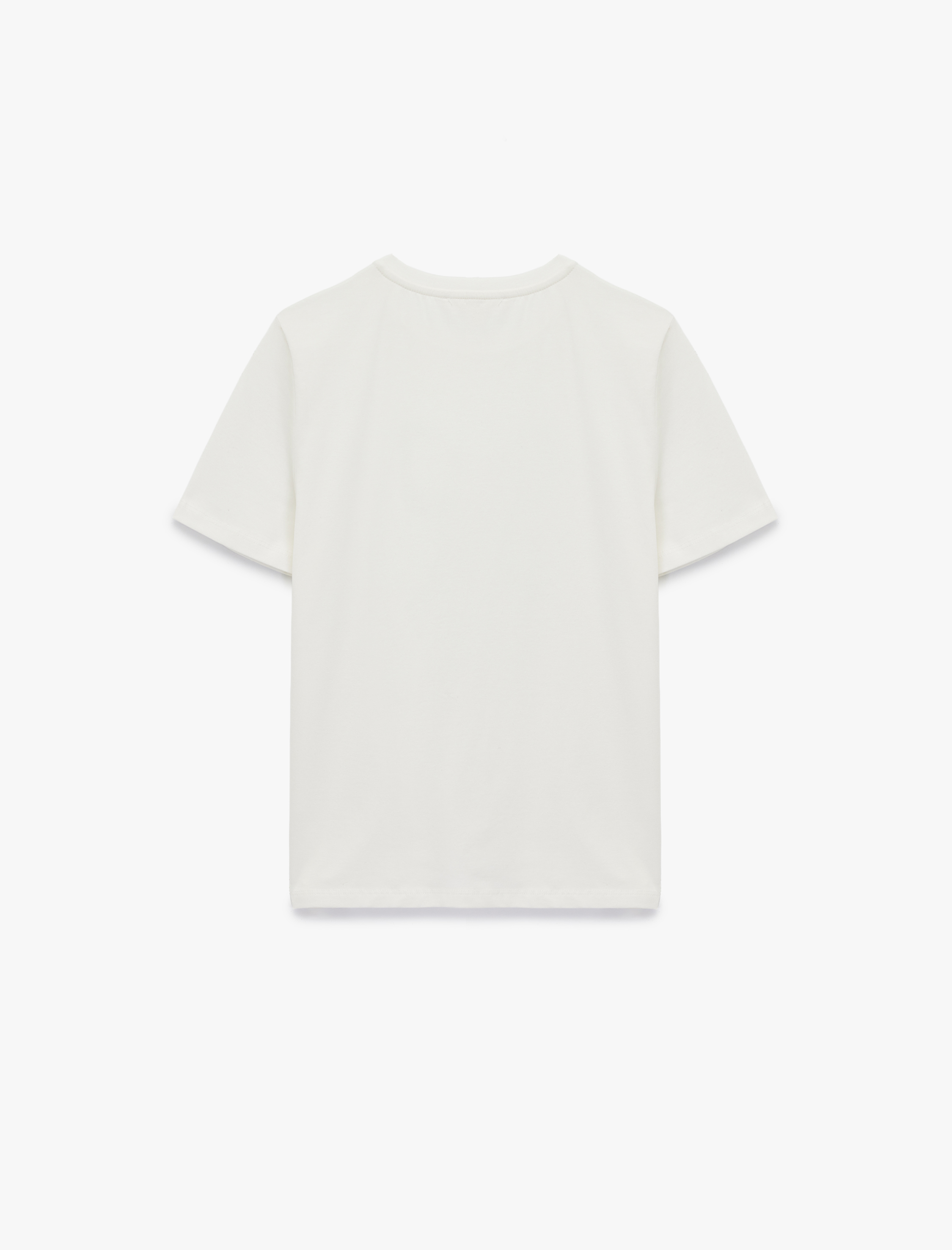   Pamuklu Bisiklet Yaka Kısa Kollu Transparan Dantel Fiyonk Detaylı Tişört