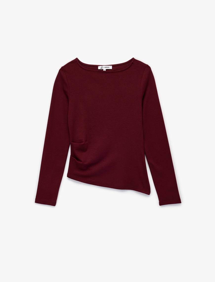   Asimetrik Kayık Yaka Kolsuz Slim Fit Uzun Kollu Tişört