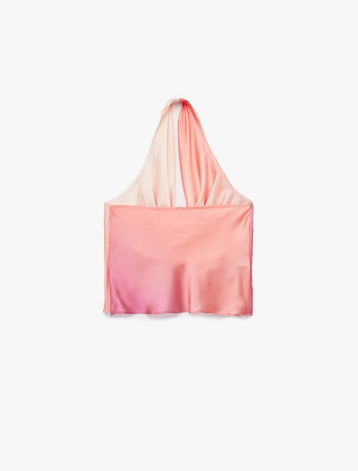  Sırt Dekolteli Degaje Halter Yaka Saten Bluz