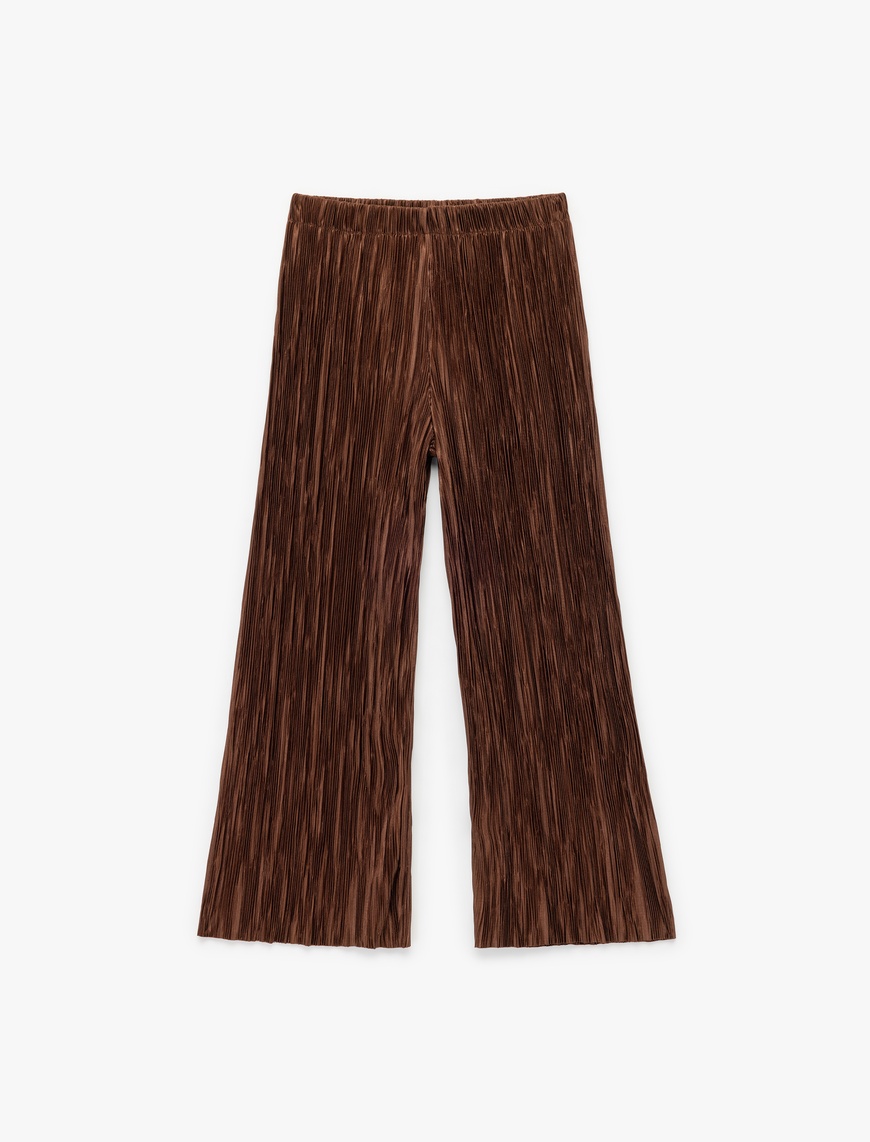  Kız Çocuk Dokulu Beli Lastikli Geniş Paça Pantolon