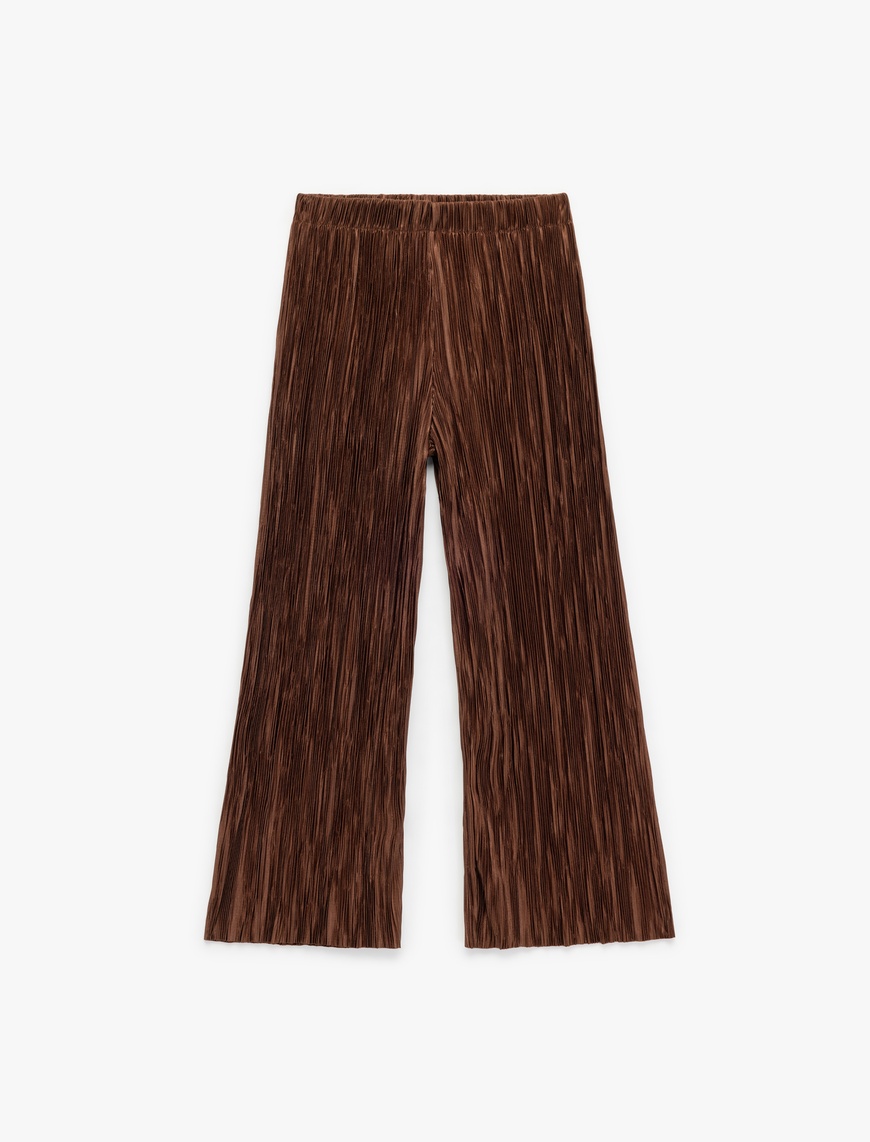  Kız Çocuk Dokulu Beli Lastikli Geniş Paça Pantolon